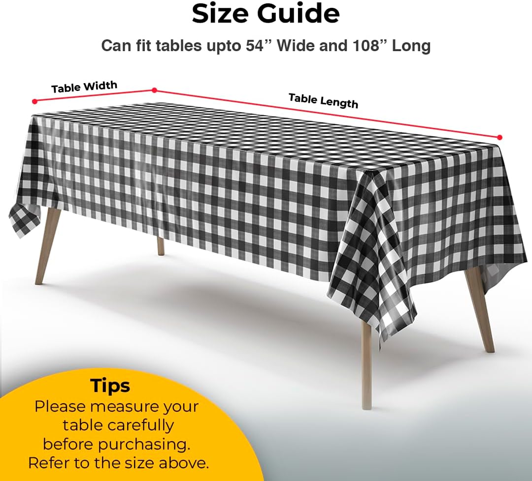 Black Gingham Plastic Table Cover | Case of 48 - 54 In. x 108 In.