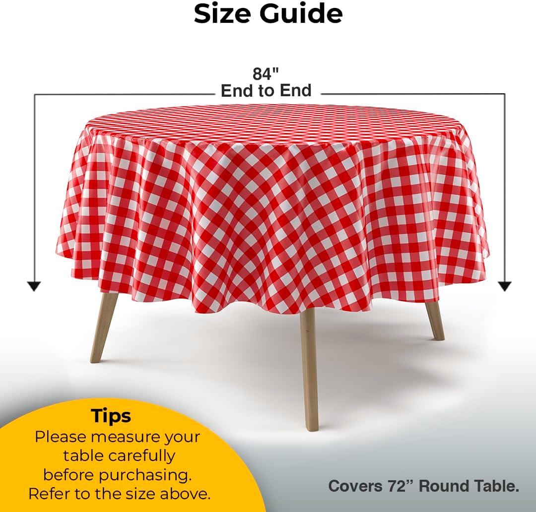 Round Red Gingham Plastic Table Covers | 12 Pack