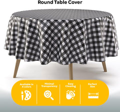 Round Black Gingham Plastic Table Cover - 84 in.