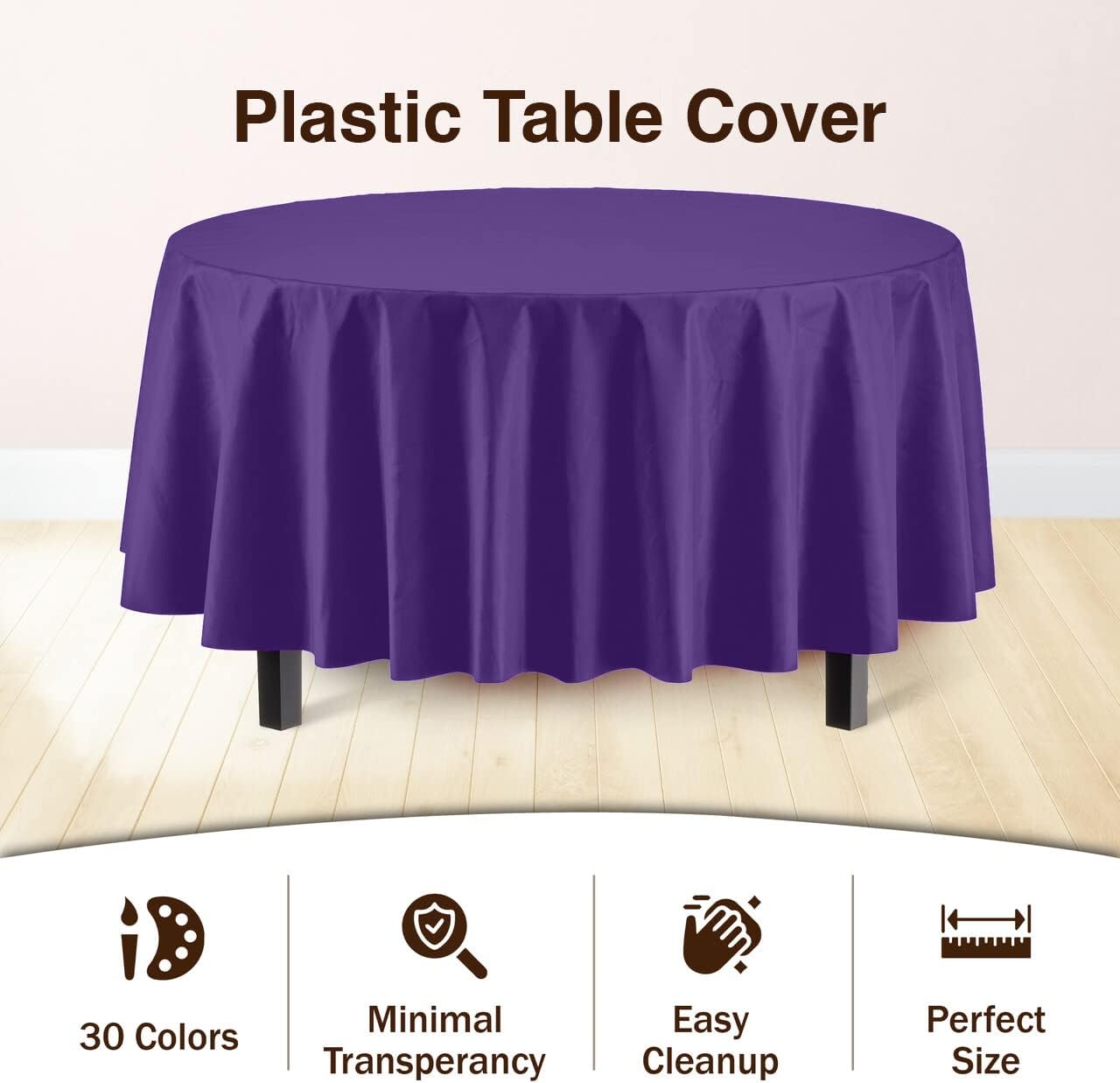 Premium Round Purple Plastic Table Covers | 6 Pack - 84 in.