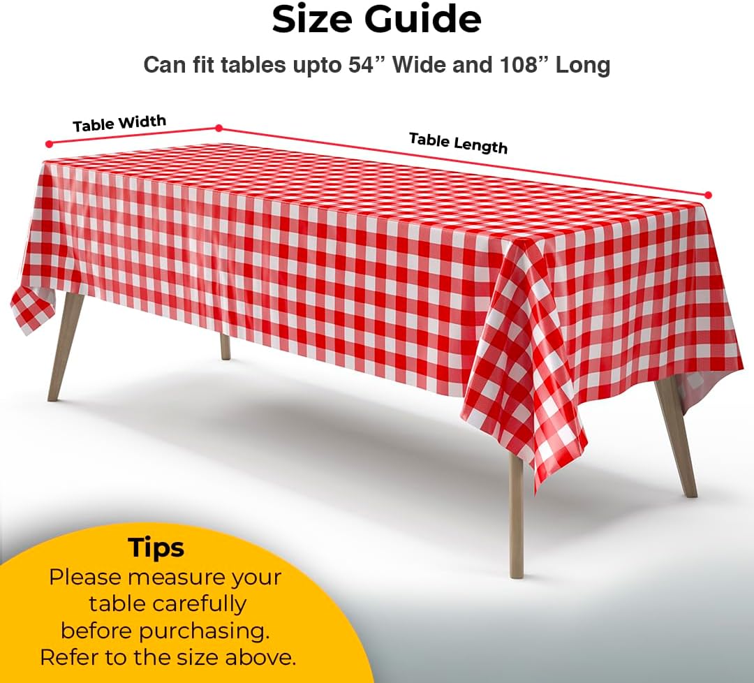 Red Gingham Plastic Table Cover - 54 In. x 108 In.