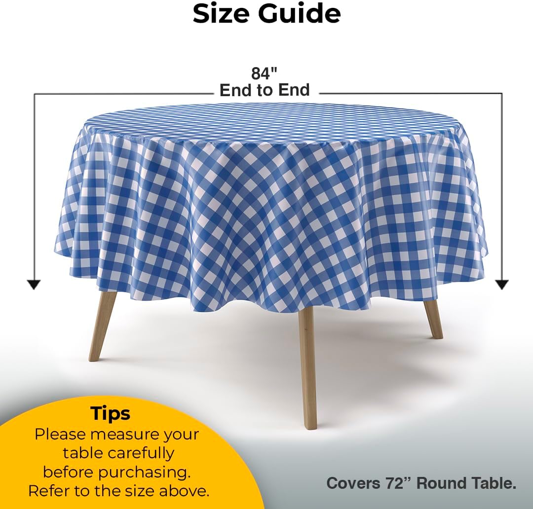Round Blue Gingham Plastic Table Covers | 12 Pack
