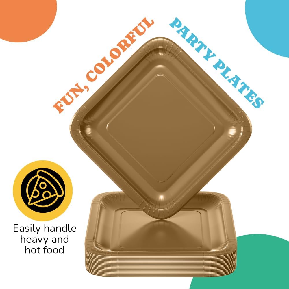 9 In. Bronze Square Paper Plates | 50 Count