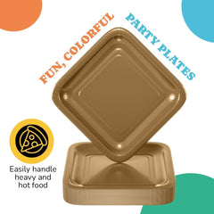 9 In. Bronze Square Paper Plates | 50 Count