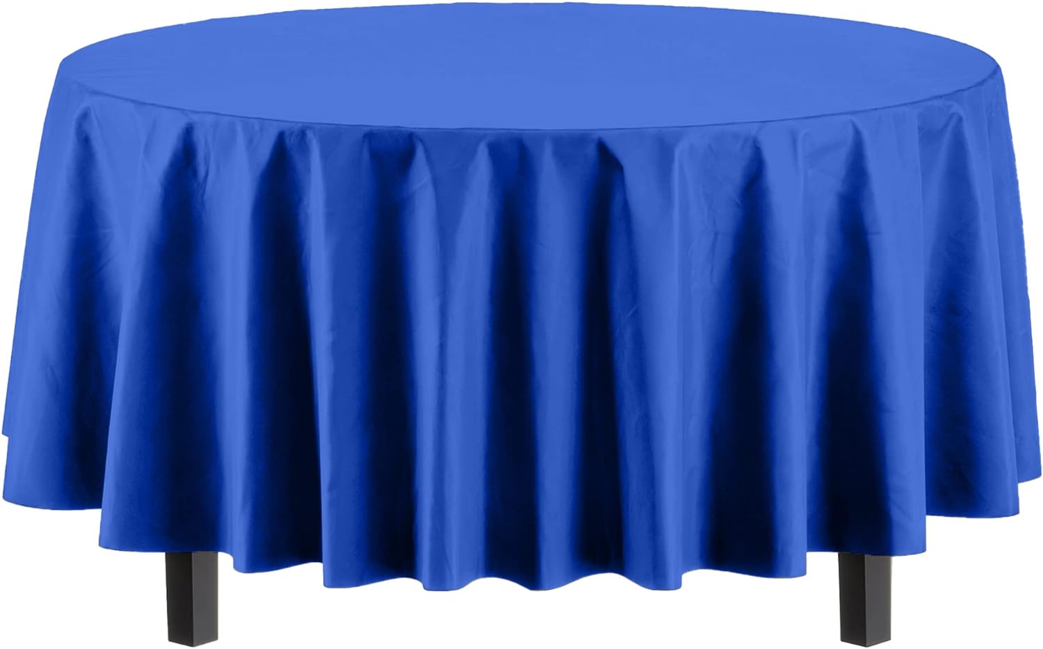 Dark Blue Round Plastic Table Covers | 12 Pack