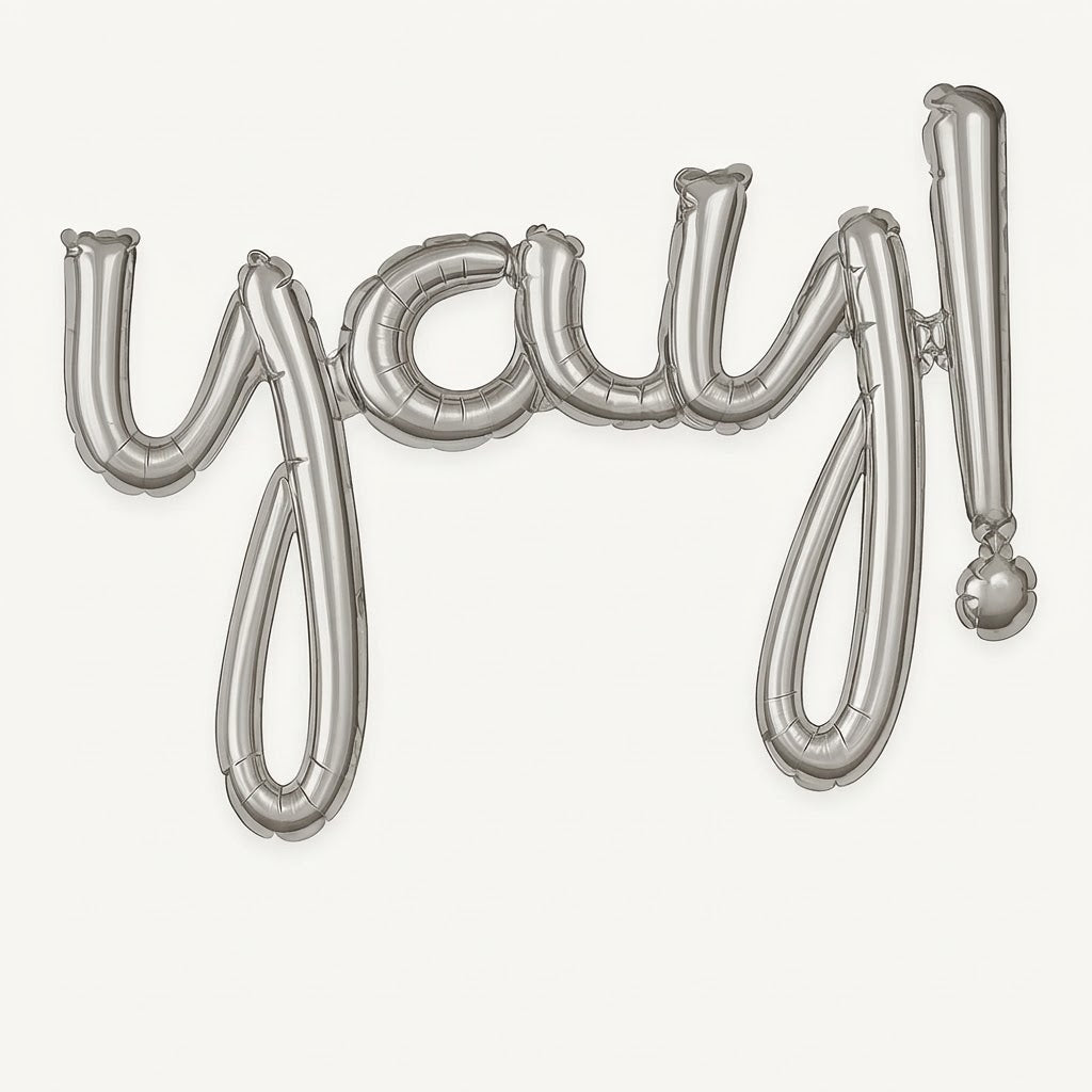 Silver "Yay!" Script Foil Balloon