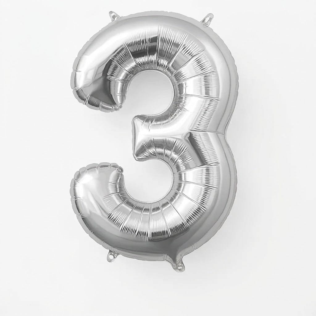 Silver Foil Number 3 Balloon - Air Filled Metallic Decor