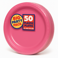 Bright Pink 7" Plastic Dessert Plates - Big Party Pack, 50 Count
