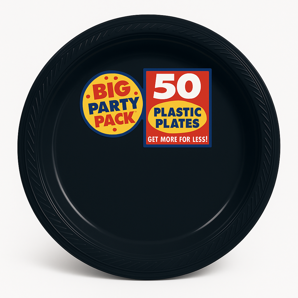 Big Party Pack 7" Black Plastic Dessert Plates - 50 Count