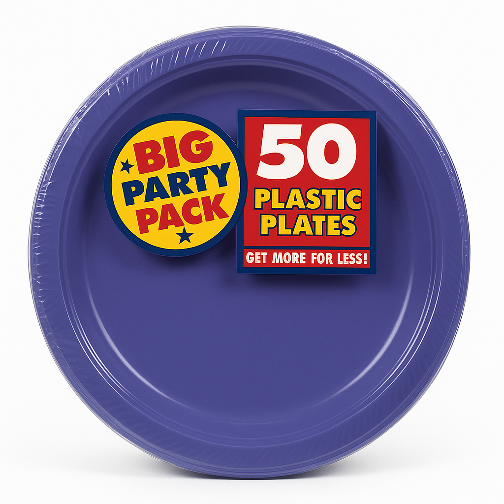 Big Party Pack Purple Plastic Dinner Plates - 10.25", 50-Pack