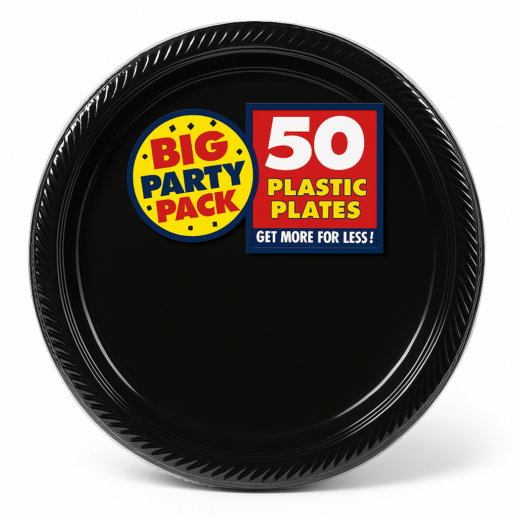 Big Party Pack Black Plastic Dinner Plates - 10.25", 50 Pack