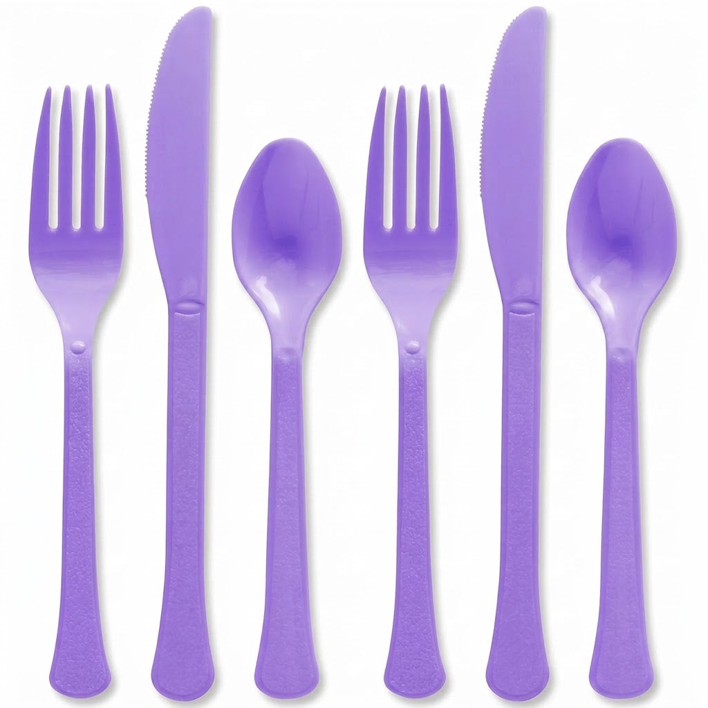 Vibrant Purple Plastic Cutlery Set - Assorted - 7.5 in.