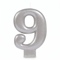 Silver Number 9 Molded Birthday Candle