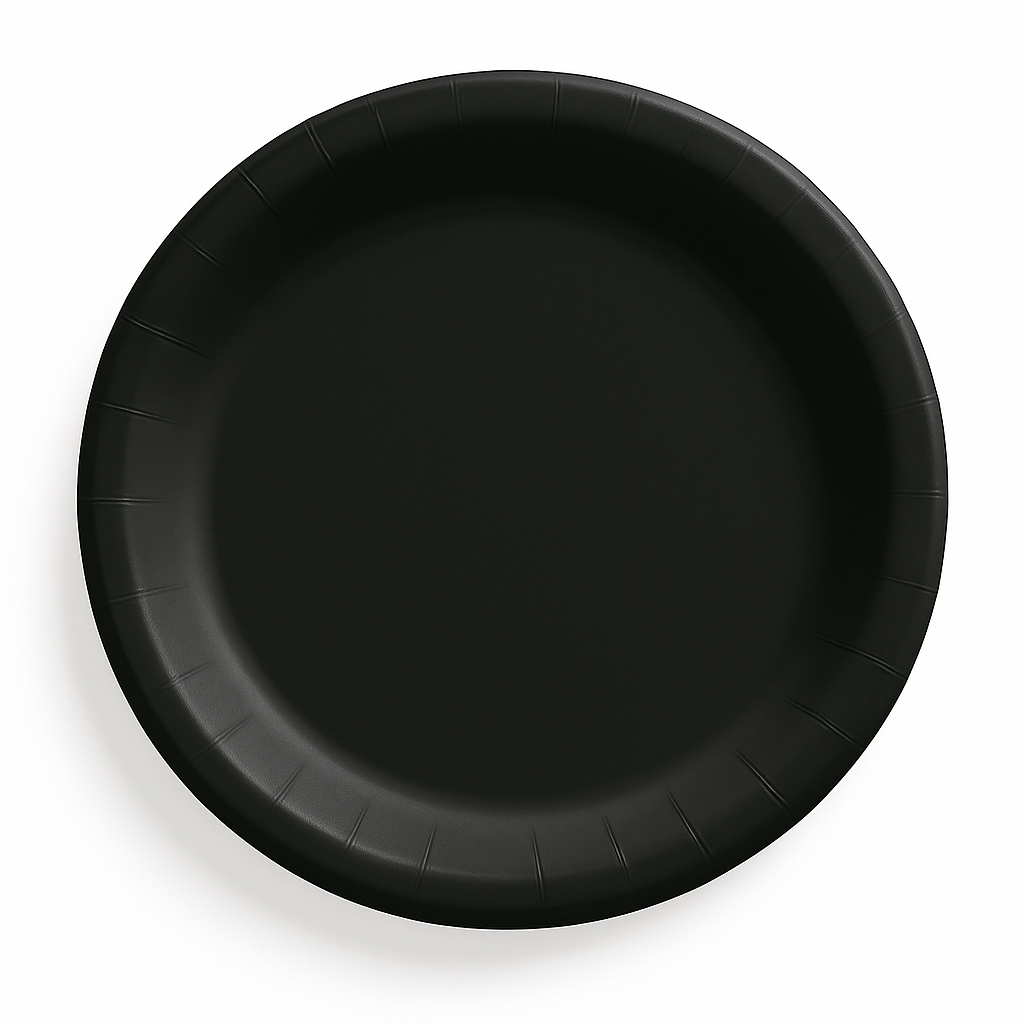 Black Go Brightly 8.5" Round Paper Plates