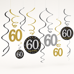 Sparkling Celebration 60th Birthday Swirl Hanging Decorations - 12 Pack