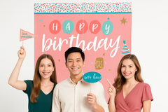 "Happy Cake Day" Birthday Scene Setter with Fun Photo Booth Props