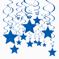 Royal Blue Star Swirl Hanging Decorations - 30 Pack