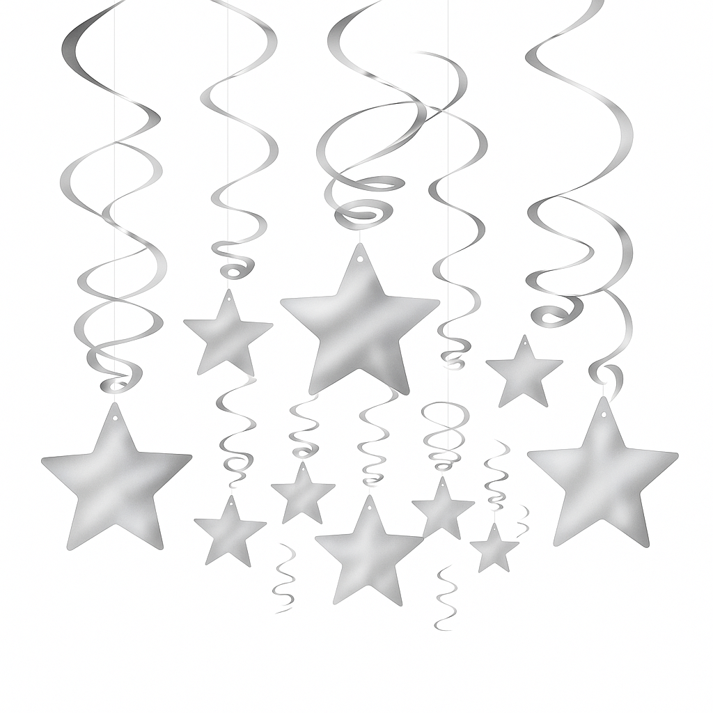 Silver Shooting Star Swirl Decorations