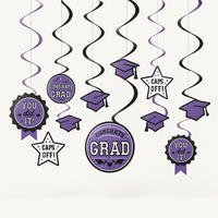 Purple Graduation Swirl Decorations - 12 Pack