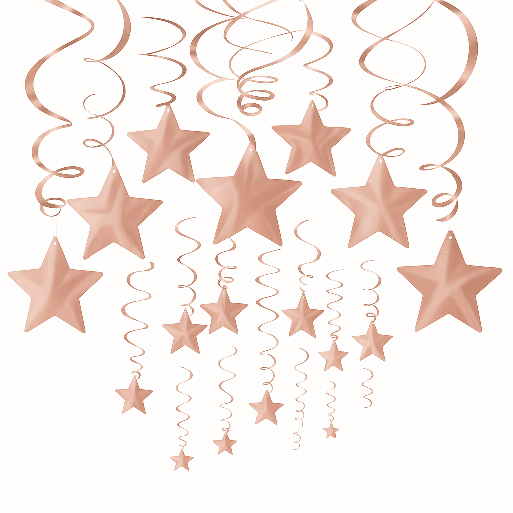 Rose Gold Shooting Stars Swirl Hanging Decorations - 30 Pack