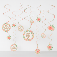 Floral Baby Swirl Hanging Decorations for Baby Shower, 12-Pack