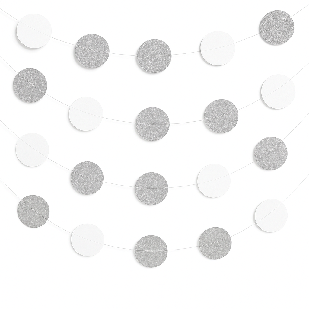 Frosty White Glitter Polka Dot String Decorations - 7-Inch, 6-Pack