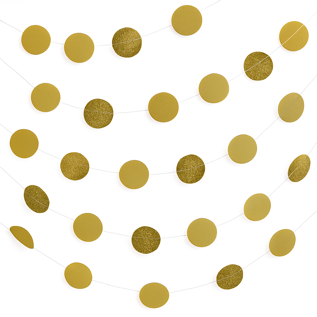 Gold Glitter Polka Dot String Decorations - 6 Pack