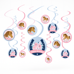 Saddle Up Western Birthday Swirl Decorations - Pink & Blue, 12-Pack