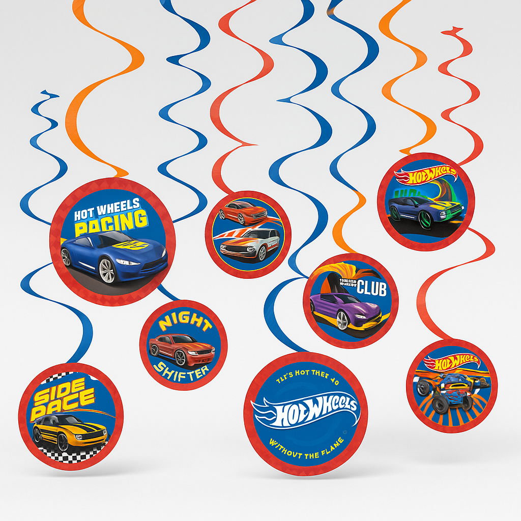 Hot Wheels Swirl Hanging Decorations - 12 Pack