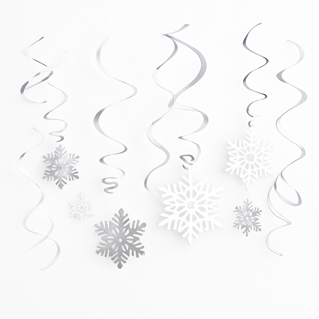 Silver Snowflake Swirl Hanging Decorations - 12 Pack