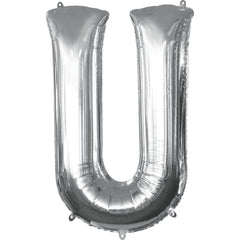 Silver Letter "U" Foil Balloon - Metallic Mylar Decoration