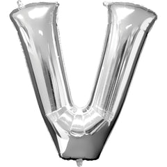 Silver Letter V Foil Balloon - Metallic SuperShape