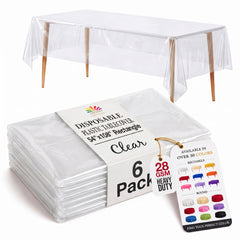Clear Plastic Table Covers | 6 Pack | 54 in. x 108 in.