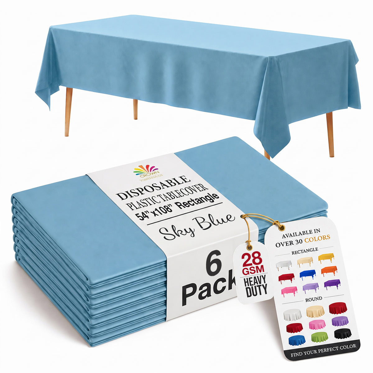 Sky Blue Plastic Table Covers | 6 Pack | 54 in. x 108 in.