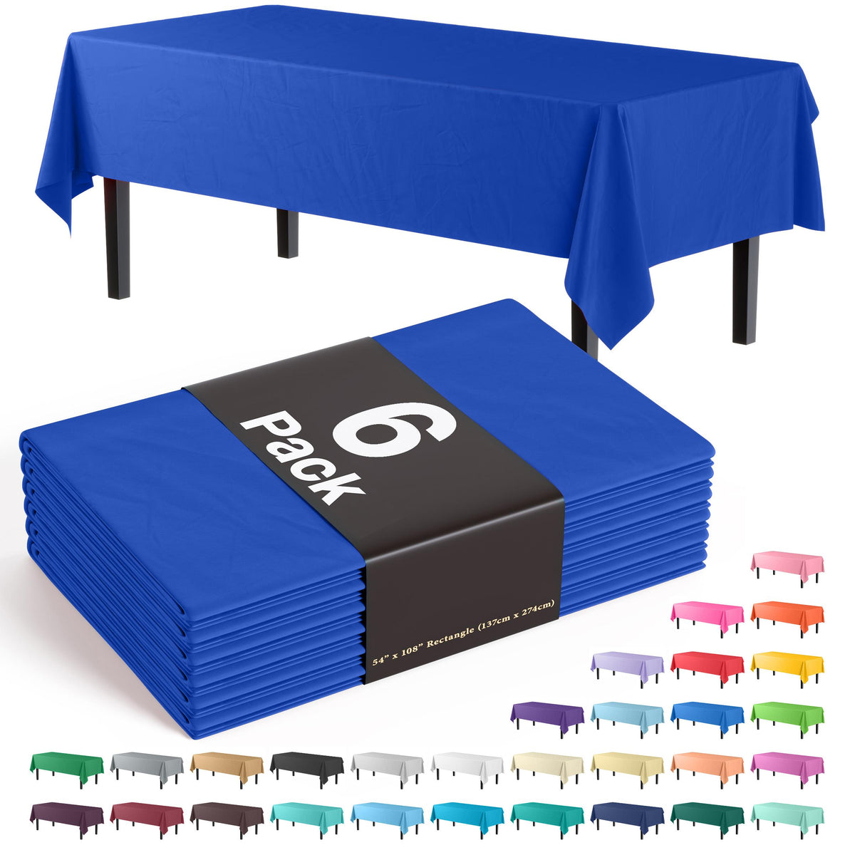Dark Blue Plastic Table Covers | 6 Pack - 54 In. x 108 In.
