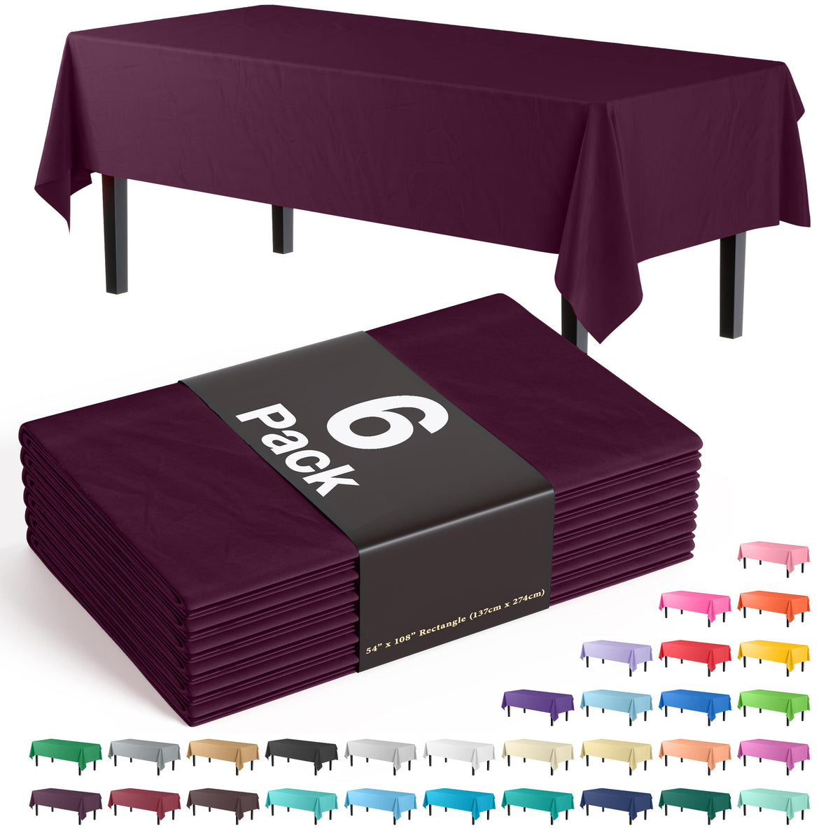 Plum Plastic Table Covers | 6 Pack - 54 In. x 108 In.