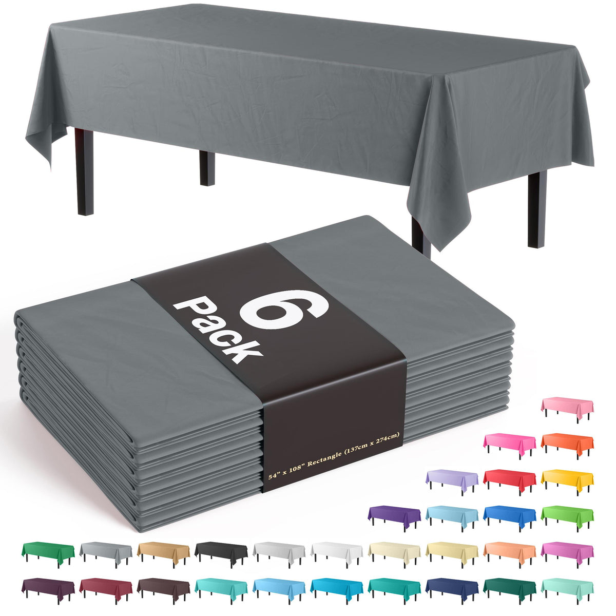 Silver Plastic Table Covers | 6 Pack - 54 In. x 108 In.