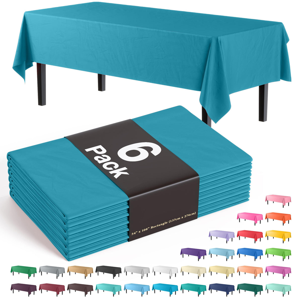 Turquoise Plastic Table Covers | 6 Pack - 54 In. x 108 In.