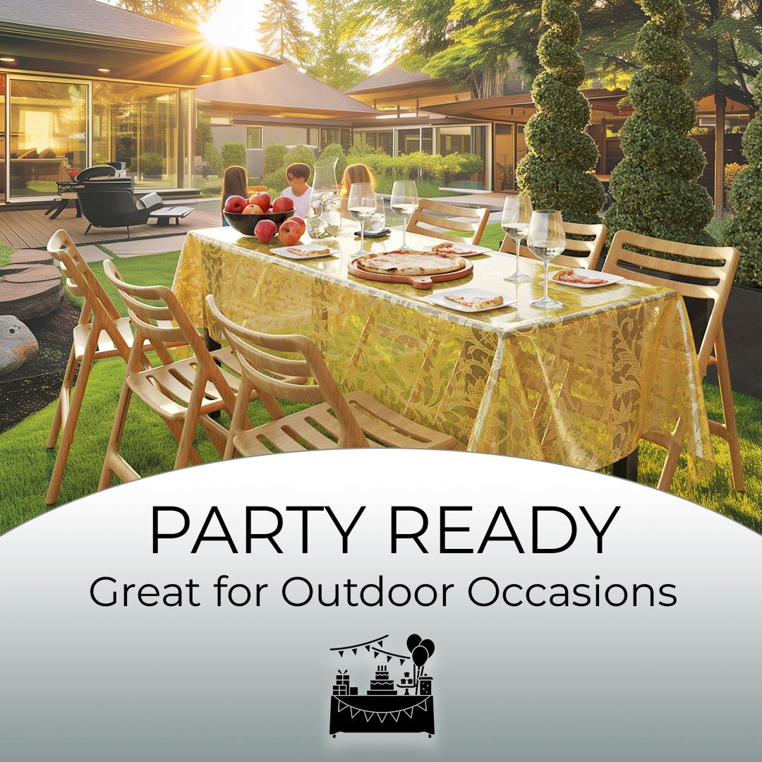 Gold Lace Plastic Table Cover - 54 In. x 108 In.