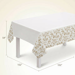 50th Anniversary White and Gold Plastic Table Cover - Elegant Floral Vine Rectangular Party Tablecloth, Wipeable Disposable Tablecloth for Wedding Anniversary Decor, 54 x 102