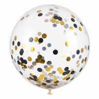 Elegant Confetti Latex Balloons - Black, Gold, Silver, 24-Inch, 2-Pack