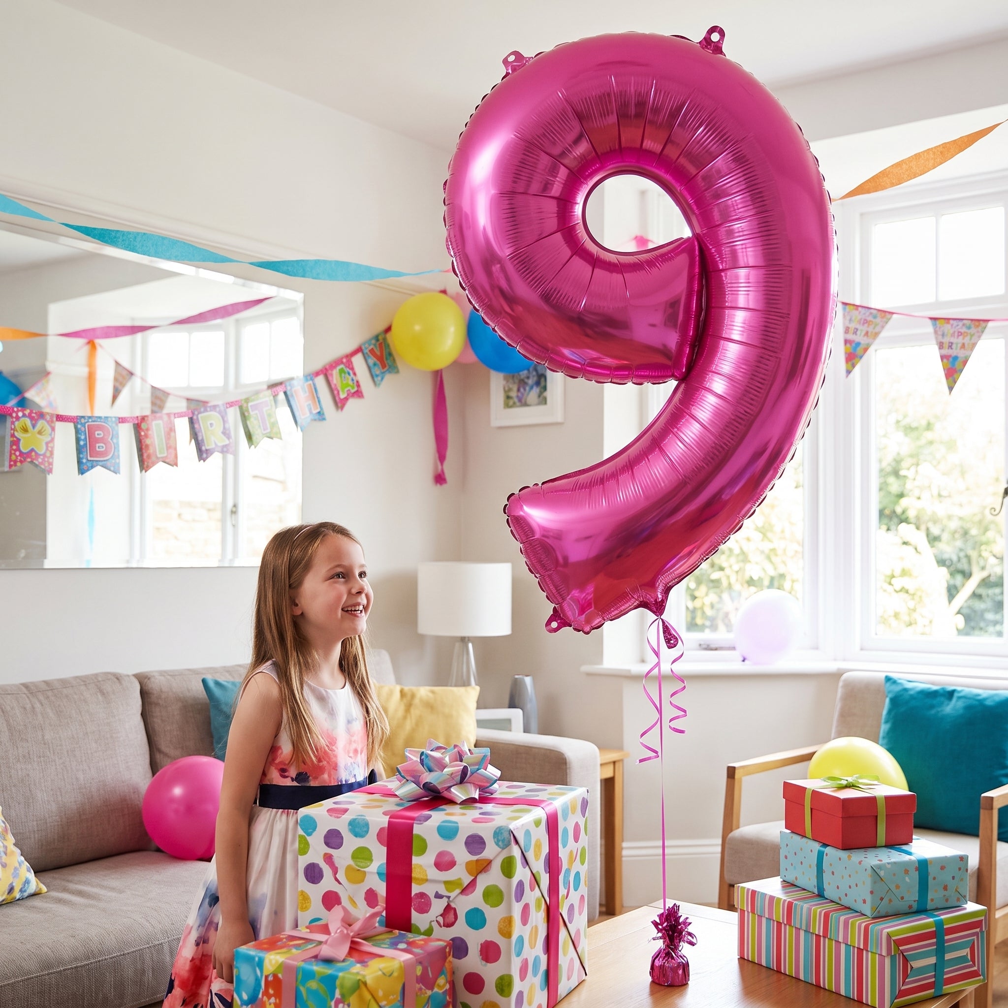 Bright Pink Number 9 Foil Balloon