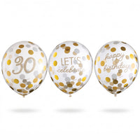 Golden 30th Birthday Confetti Latex Balloons, 12-Inch, 6-Pack