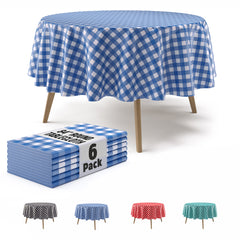 Round Blue Gingham Plastic Table Covers | 6 Pack | 84 in.