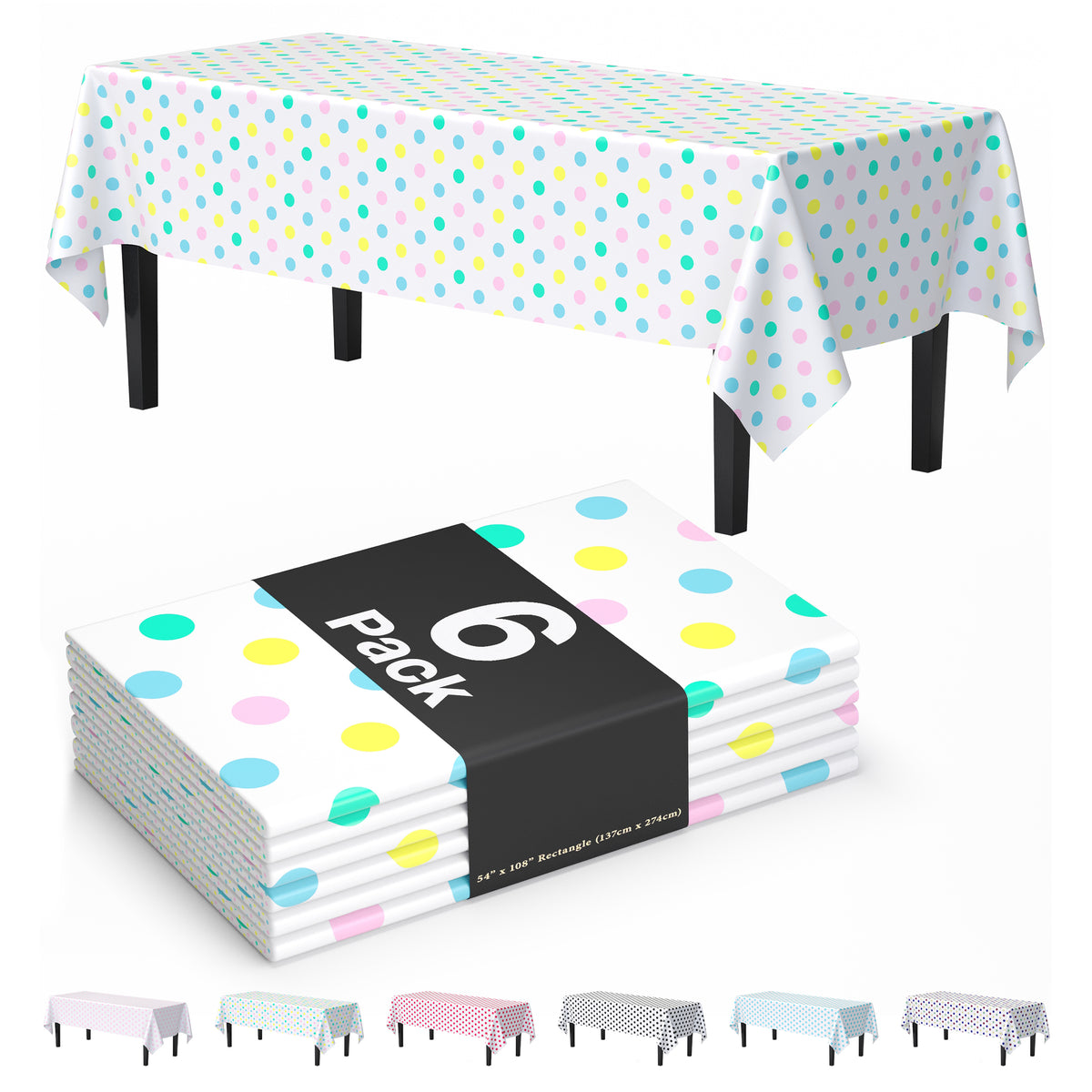 Pastel Polka Dot Plastic Table Covers | 6 Pack | 54 in. x 108 in.