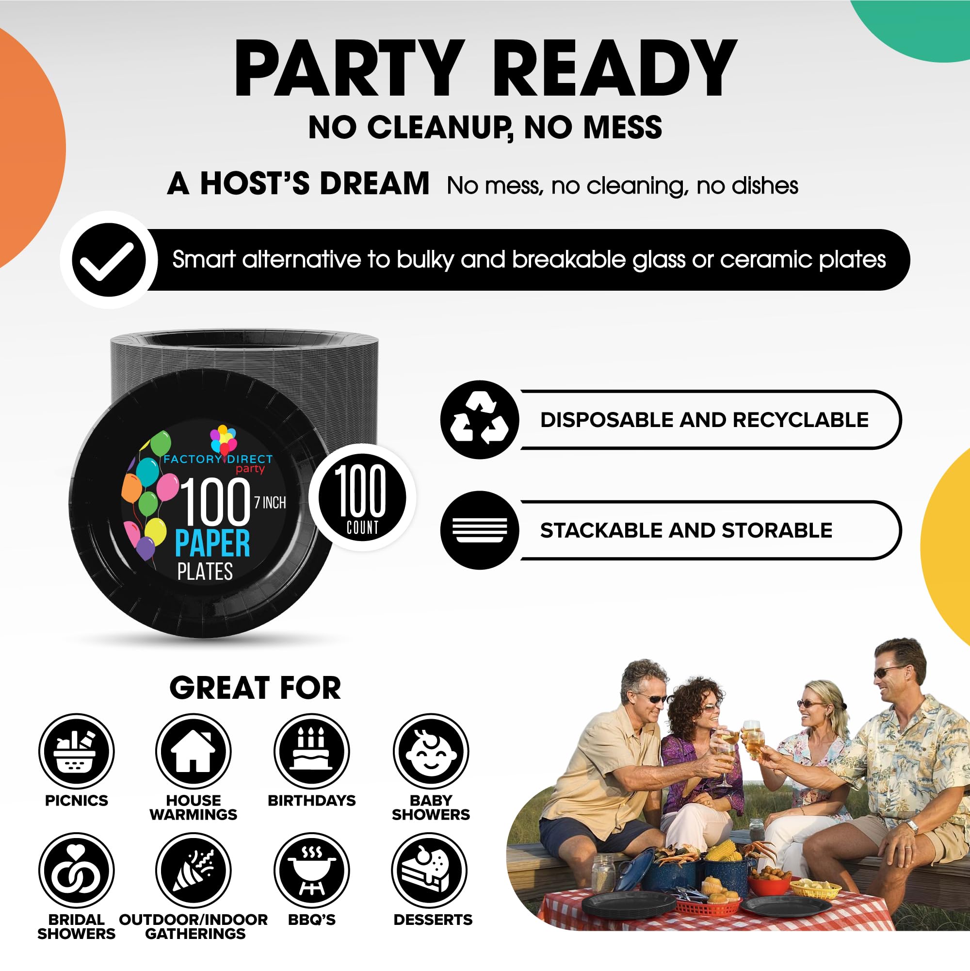 7 In. Black Paper Plates | Case of 1000