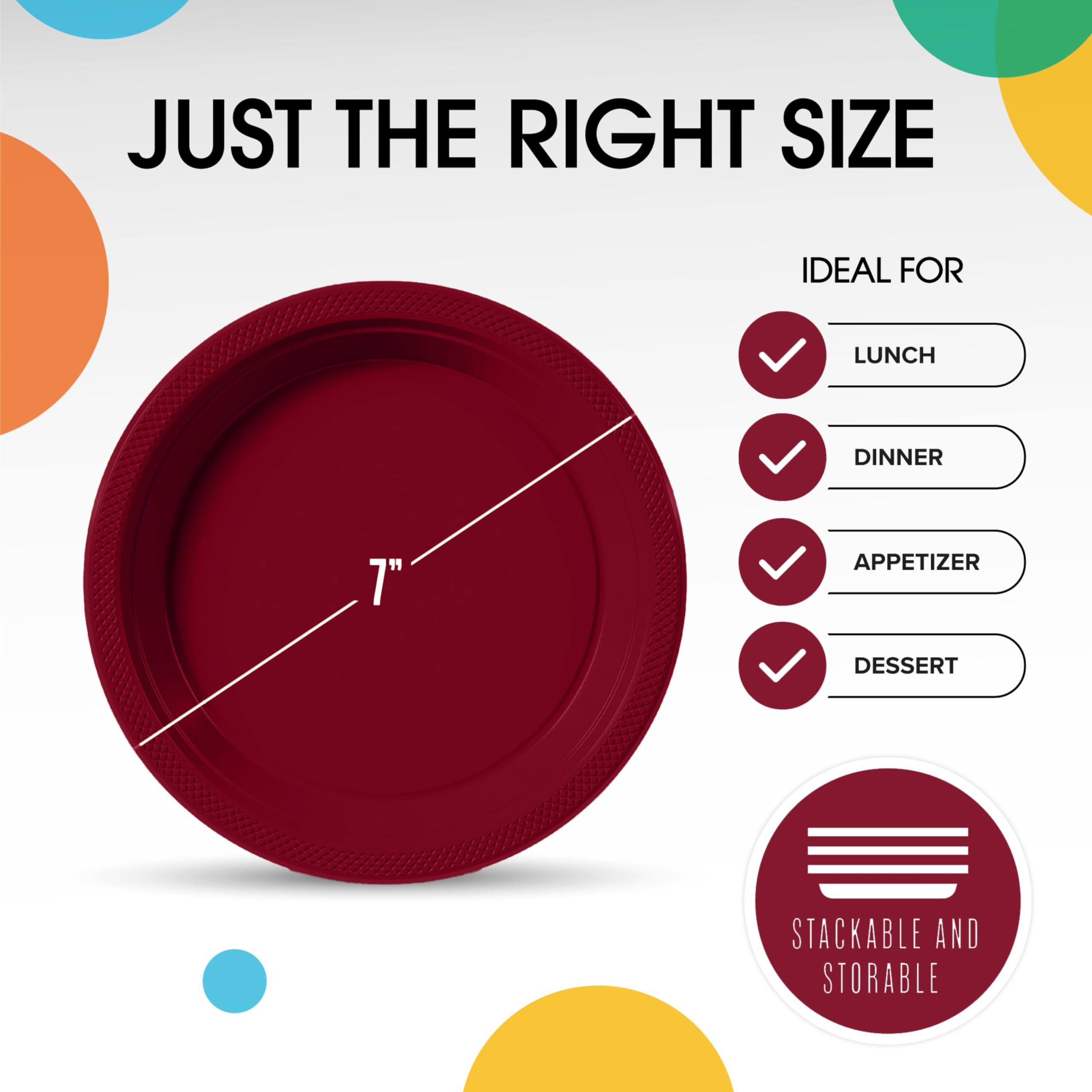 7 In. Burgundy Plastic Plates | Case of 600