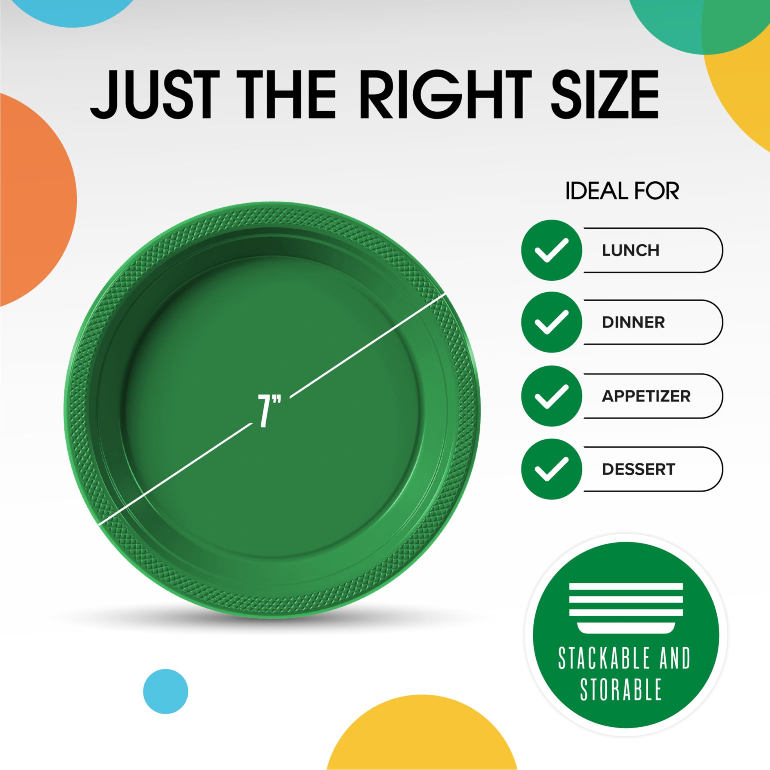 7 In. Emerald Green Plastic Plates | Case of 600