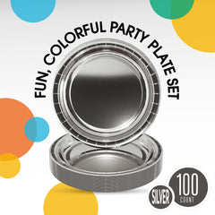 7 In. Reflective Silver Paper Plates | 100 Count
