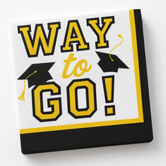 "Way to Go!" Yellow Graduation Beverage Napkins - 40 Pack